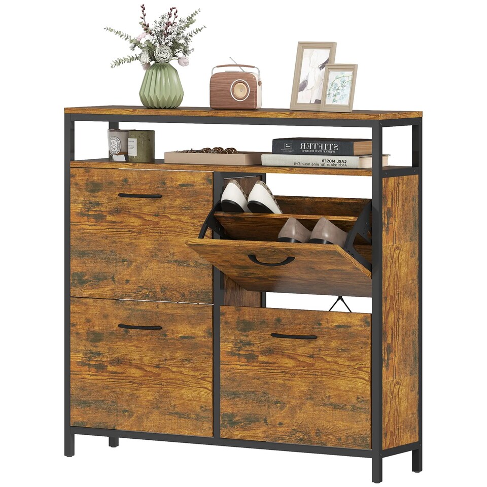 image 1 of Industrial 4 Drawer Shoe Storage Rack Hallway Organiser