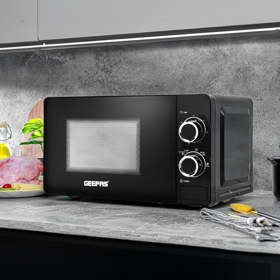 image 1 of GEEPAS Illuminating Electric Kettle 2 Slice Bread Toaster & Microwave Kitchen Combo Set Black