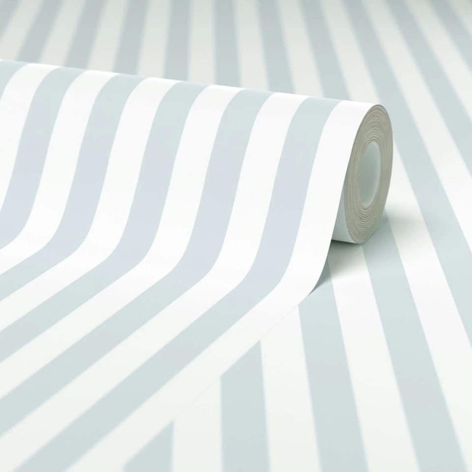 image 1 of Classic Stripe Wallpaper in Powder Blue Multi