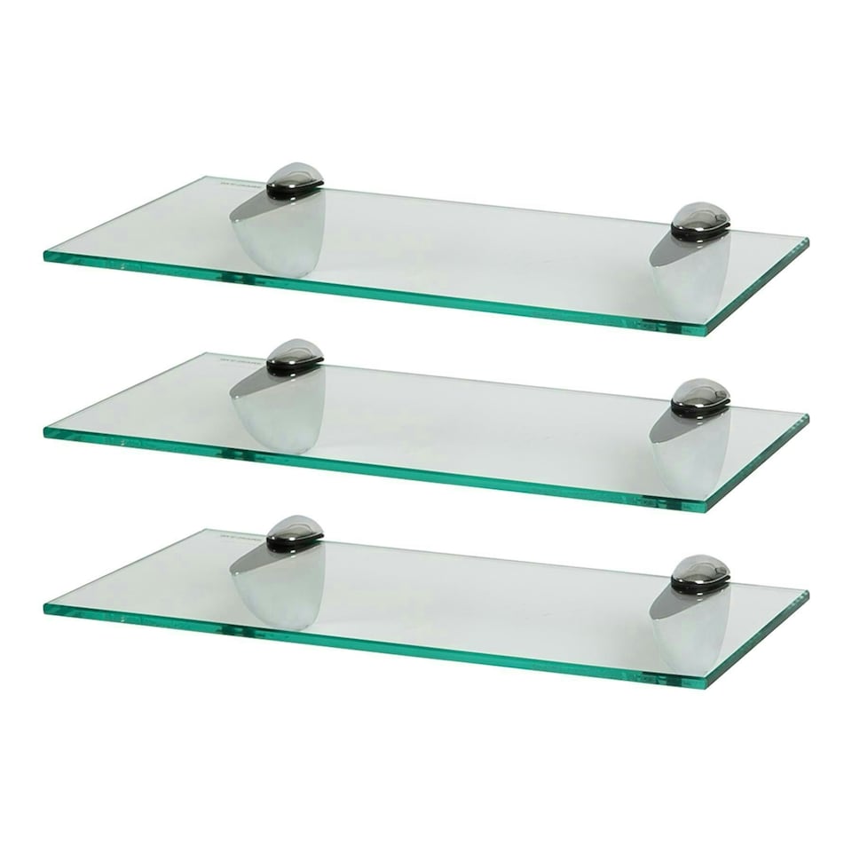 image 1 of Harbour Housewares Glass Wall Shelves - Clear - 40cm - 3 Pack - Bathroom/Display Use Clear