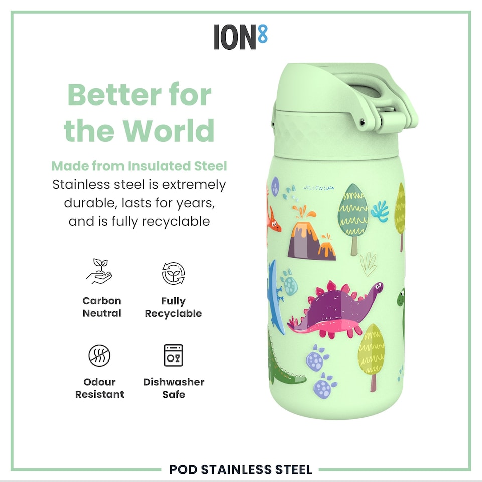 image 1 of Leak Proof Water Bottle, Vacuum Insulated, 320ml (11oz) | Green | Dinosaur | One Size