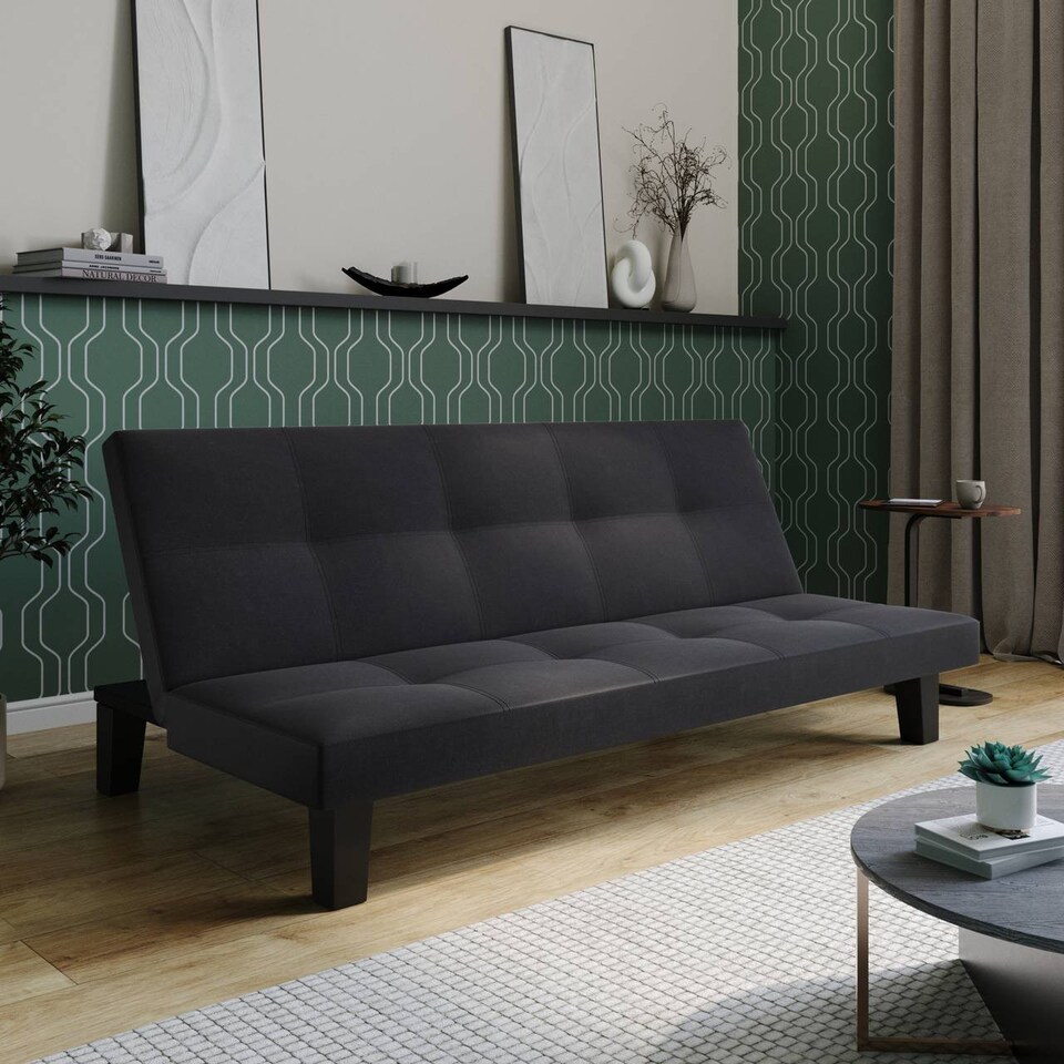 image 1 of 3-Seater Upholstered Sofa Bed Multi-Functional - 68x164x85cm | Black | Not provided | 1
