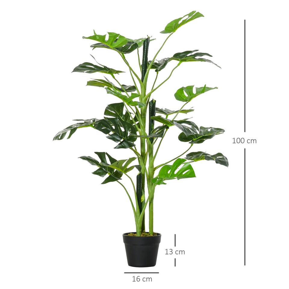 image 1 of Outsunny 100cm/3.3FT Artificial Monstera Tree Fake Plant in Pot Indoor