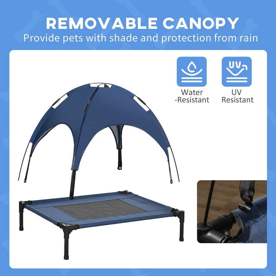 image 1 of PawHut 76cm Elevated Dog Bed Cooling Raised Pet Cot UV Protection Canopy Blue