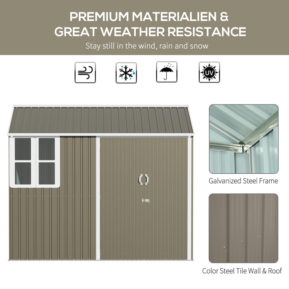 image 1 of Outsunny 8 x 6ft Metal Garden Shed Outdoor Storage Shed with  Doors Window