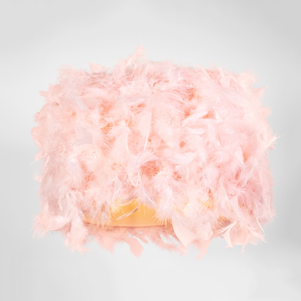 image 1 of Modern Designer Real Pink Feather Drum Lamp Shade with Inner Cotton Lining | Pink