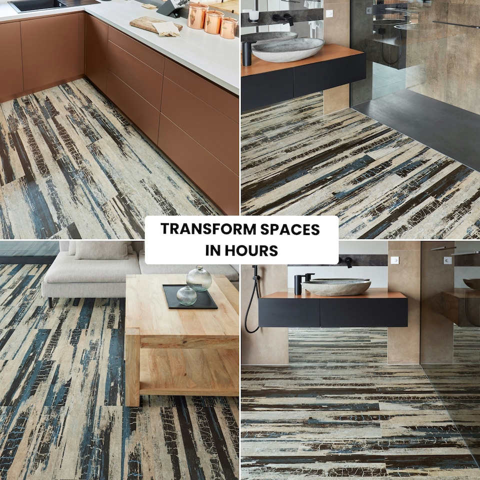 image 1 of NOVECRAFTO Self Adhesive Floor Planks | 36x5.98in (91.4x15.2cm) Each | Peel & Stick Vinyl Flooring | Stormwave Timber Design | Waterproof DIY Tiles Brown | 5 sqm