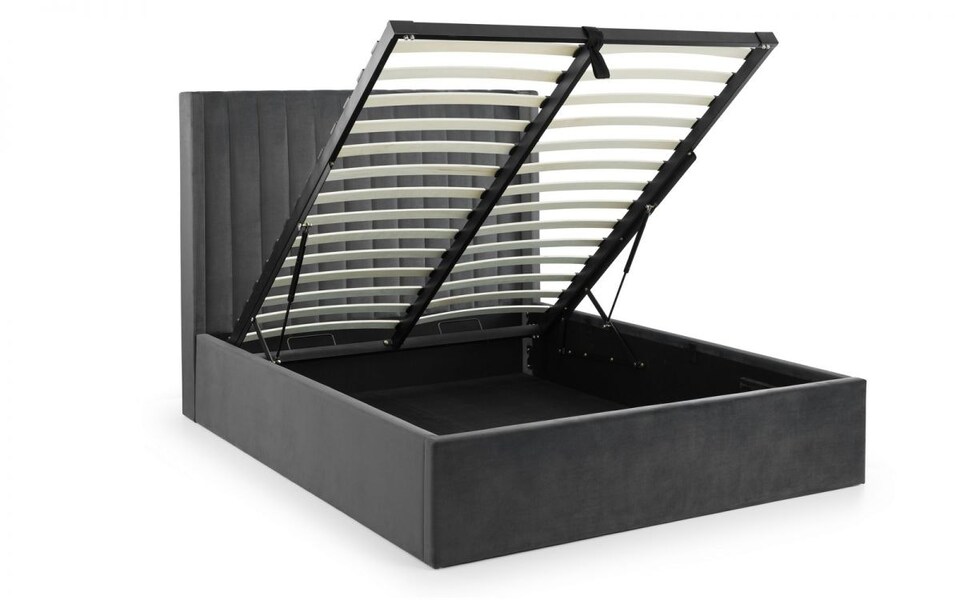 image 1 of Premium - Grey Scalloped Velvet Ottoman Bed - King 5ft (150cm)