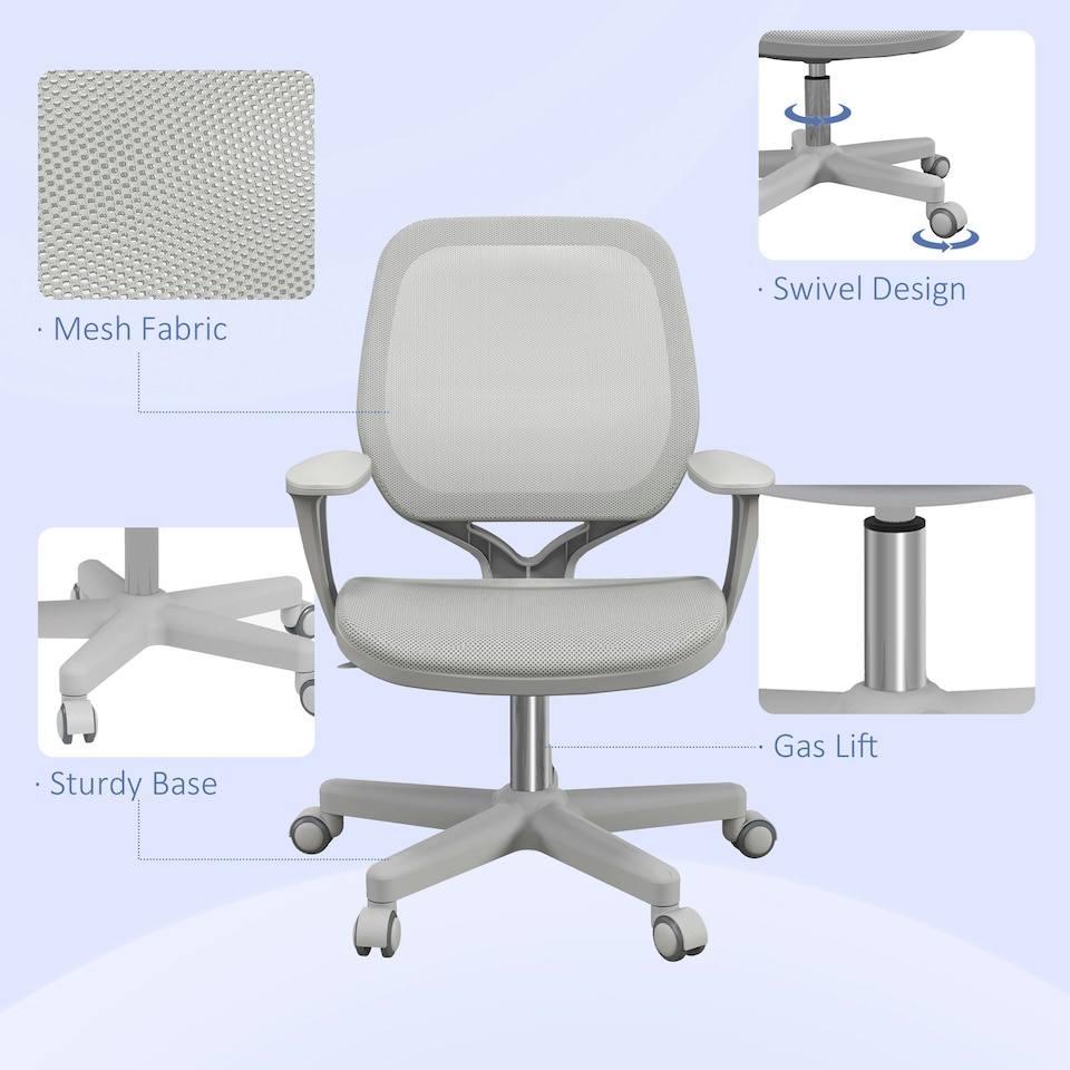 image 1 of Vinsetto Office Chair, 360 Degree Swivel Desk Chair with Wheels, Grey Grey