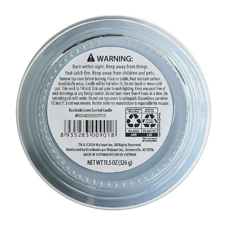 image 1 of Mainstays Beachside Linen 3 Wick Candle 11.5oz 326g
