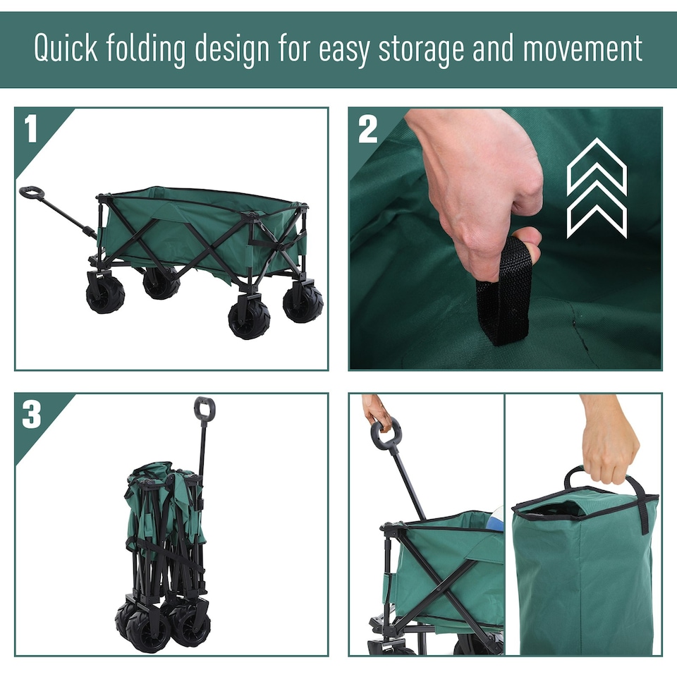image 1 of Outsunny Outdoor Cart Folding Cargo Wagon Trailer Beach w/ Handle Dark Grey