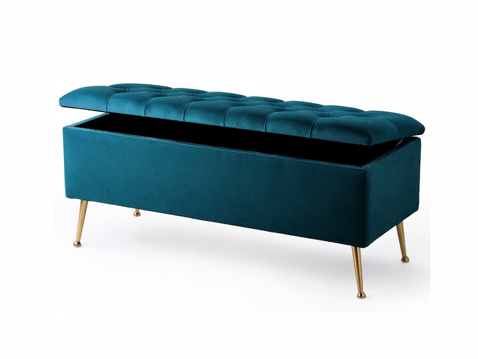 image 1 of 120cm Amara Chesterfield Ottoman Storage Bench - Plush Velvet Shoes Bench - Emerald Green Upholstery Footstool Storage with Legs