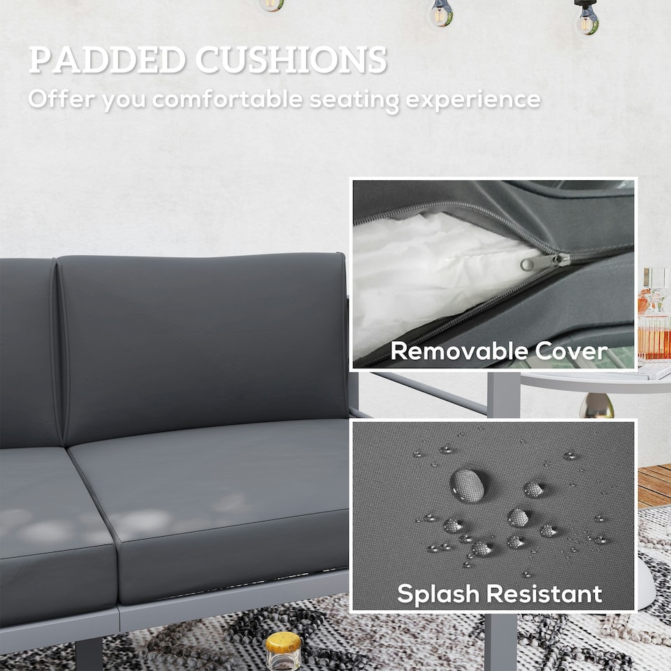 image 1 of Outsunny All-Weather Garden Loveseat with Removable Cushions, Charcoal Grey