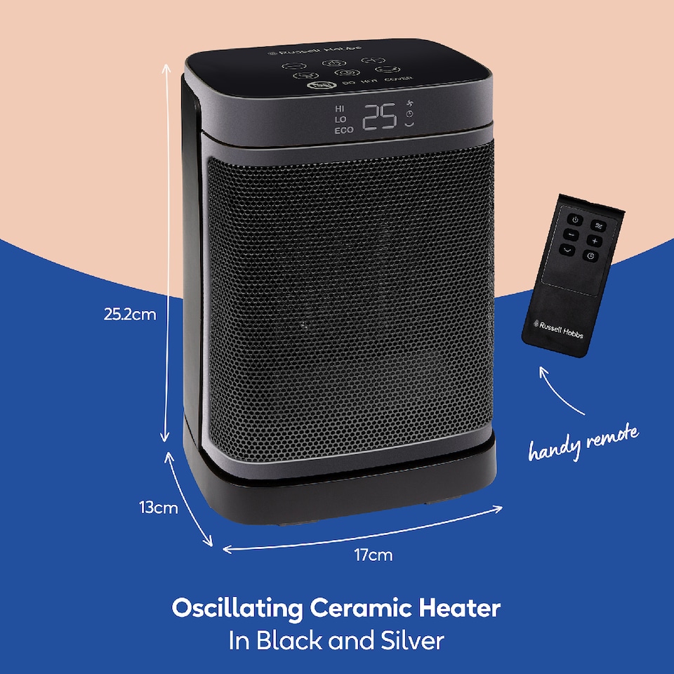 image 1 of Russell Hobbs RHCH2001S Space Heater in Black & Silver Square 1500W Portable Electric Heater