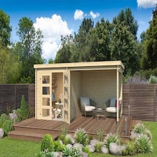 Long Beach-Log Cabin, Wooden Garden Room, Timber Summerhouse, Home Office - L492.2 x W254.9 x H216.6 cm Brown