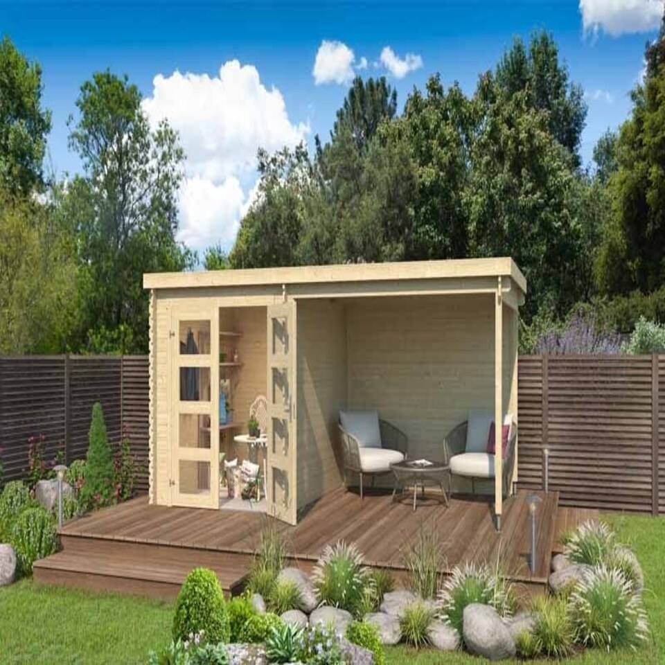 image 1 of Long Beach-Log Cabin, Wooden Garden Room, Timber Summerhouse, Home Office - L492.2 x W254.9 x H216.6 cm Brown