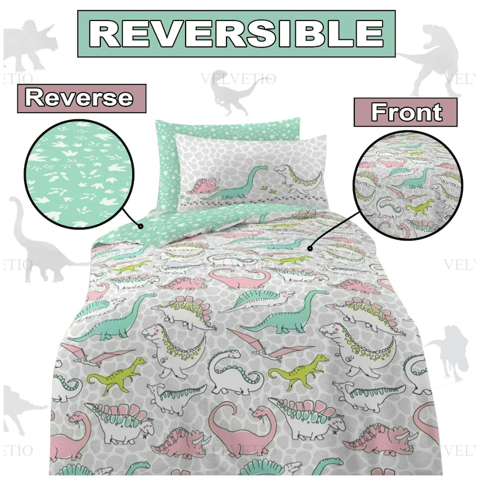 image 1 of VELVETIO Kids Dinosaur Doodle Duvet Cover Set Soft Reversible Beddings Multi | Single