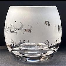 Animo Glass Engraved Tealight Holder Small Santa