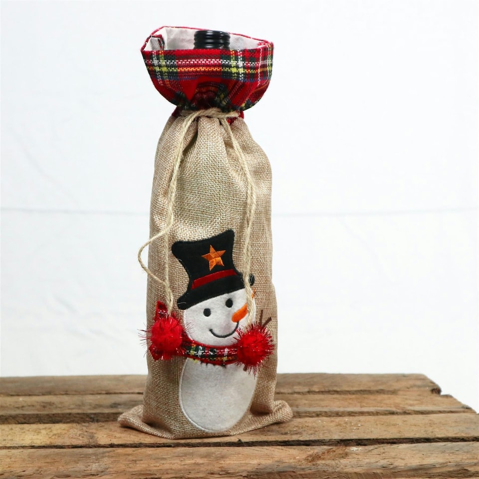 image 1 of Christmas Snowman Wine Bottle Cover - 15x35cm