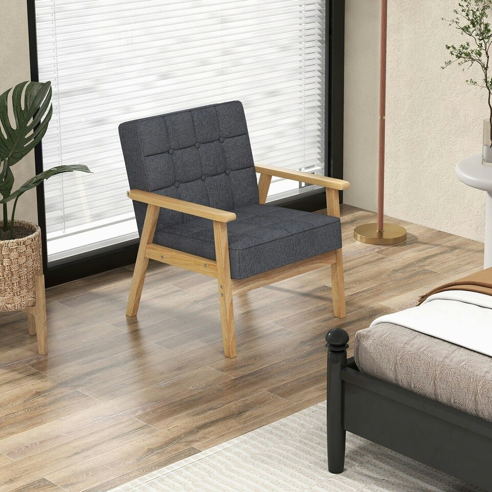 image 1 of COSTWAY Upholstered Accent Sofa Chair Armchair Grey Grey