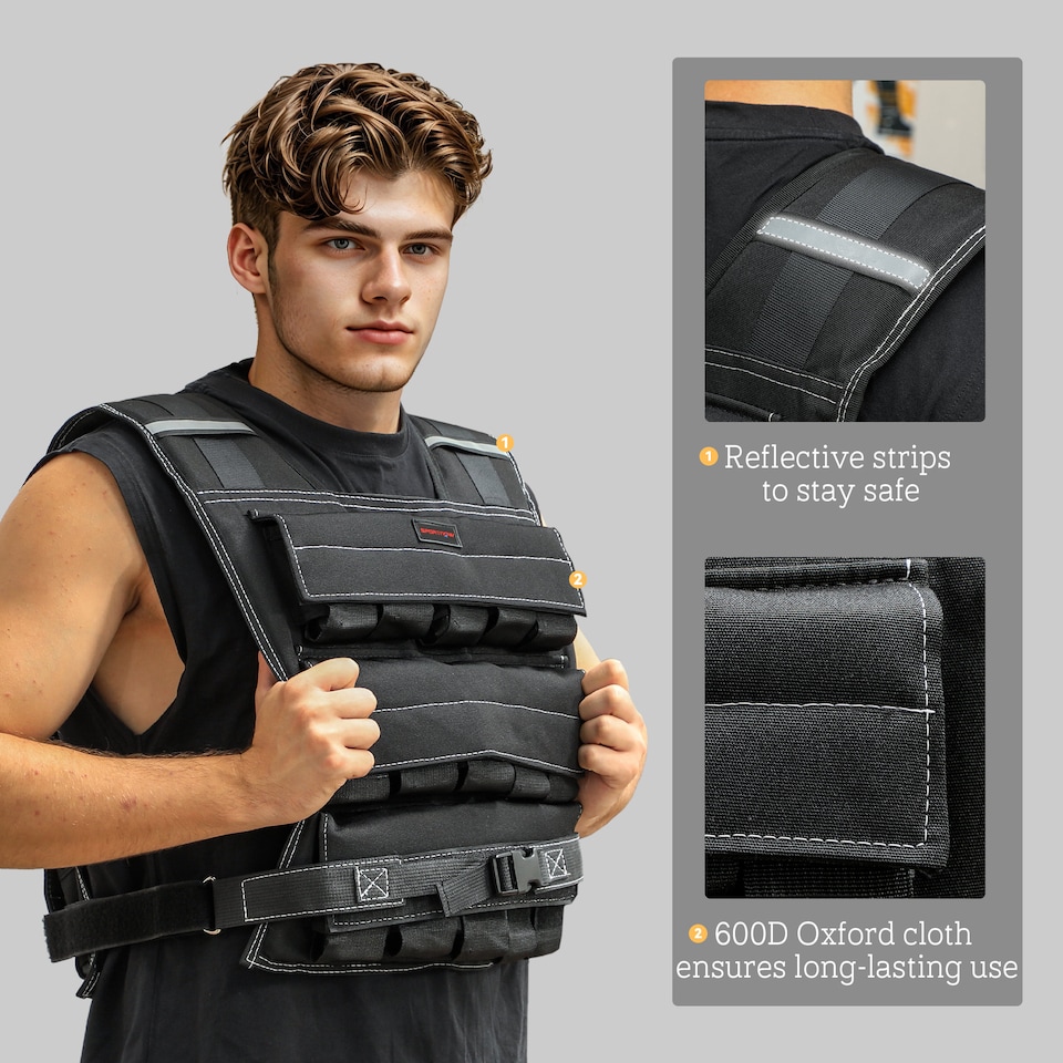 image 1 of 15KG Adjustable Weighted Vest with 15 Metal Weights, Running Weight Vest | Black | Black