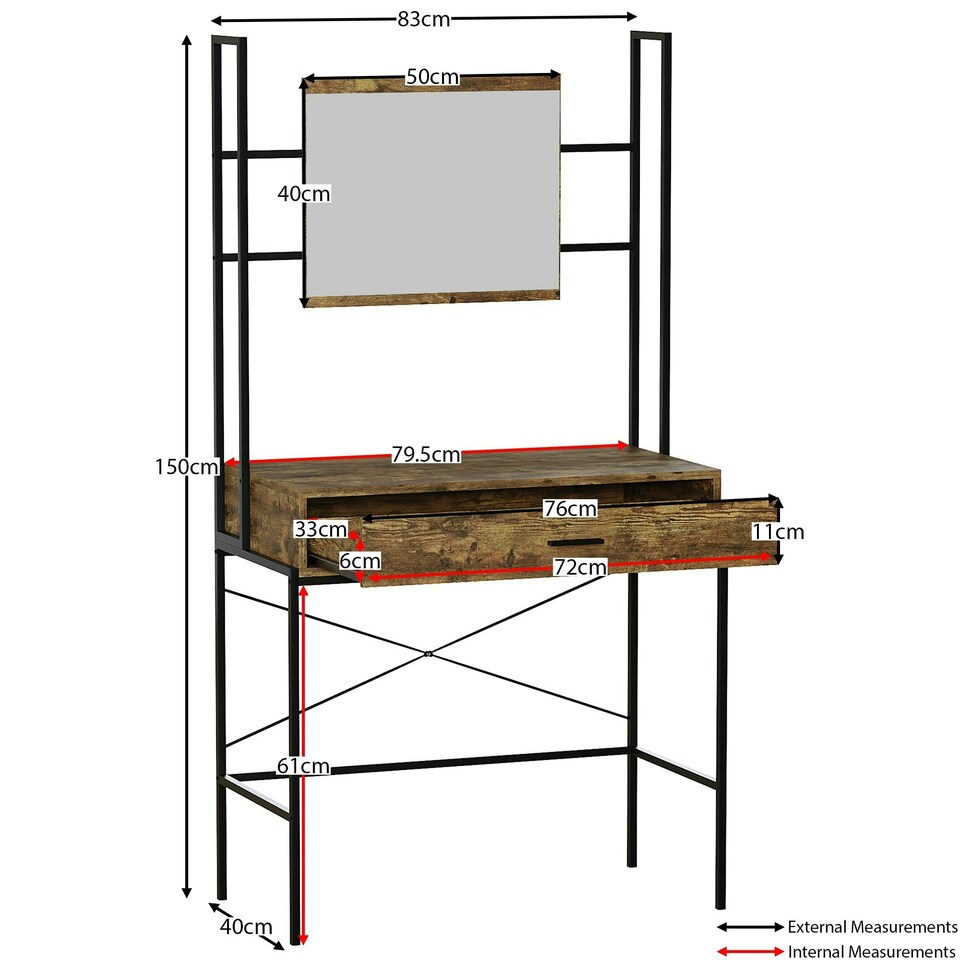 image 1 of Vida Designs Brooklyn 1 Drawer Dressing Table With Mirror - Dark Wood