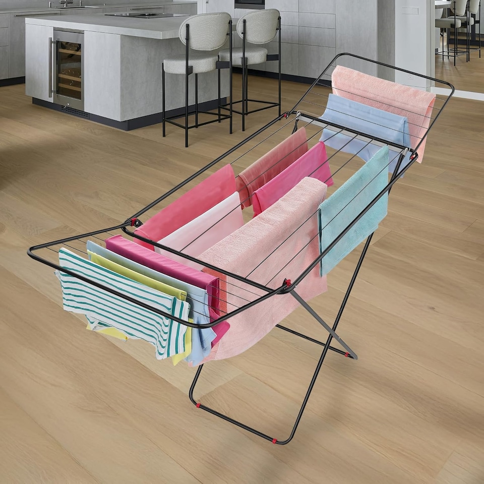 image 1 of 18m Cloth Dryer Rack Stand Towel Rail Airer Concertina Laundry Washing Winged