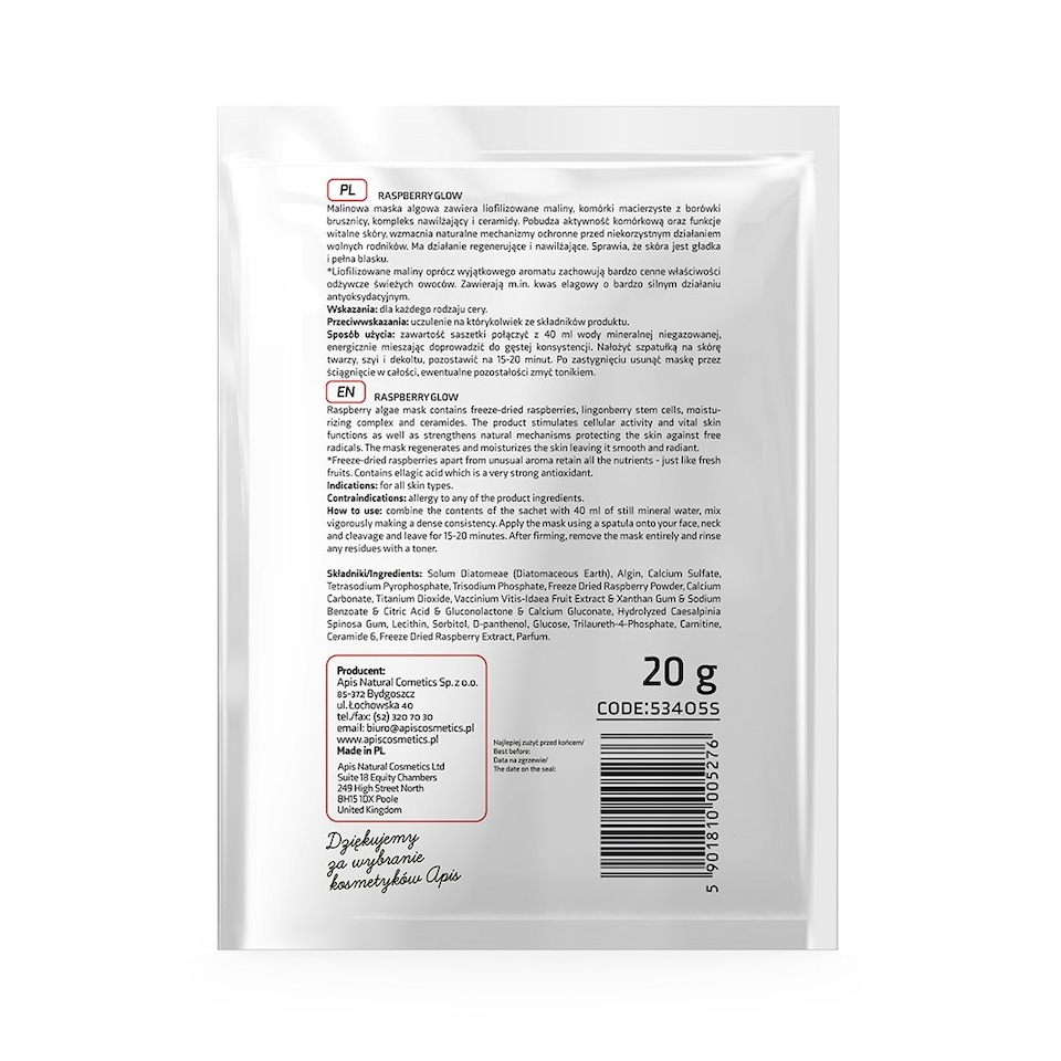 image 1 of Apis Professional Raspberry Glow Freeze-Dried Raspberries Algae Mask 20g
