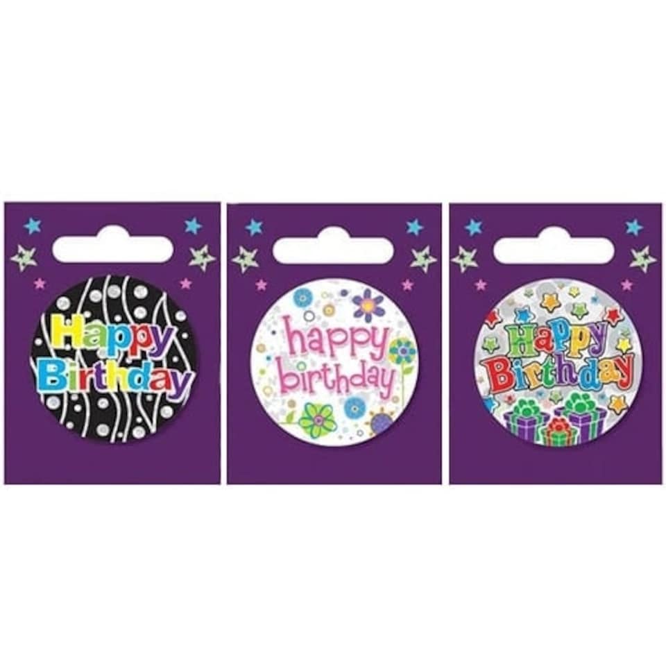Assorted Happy Birthday Small Badge 6cm