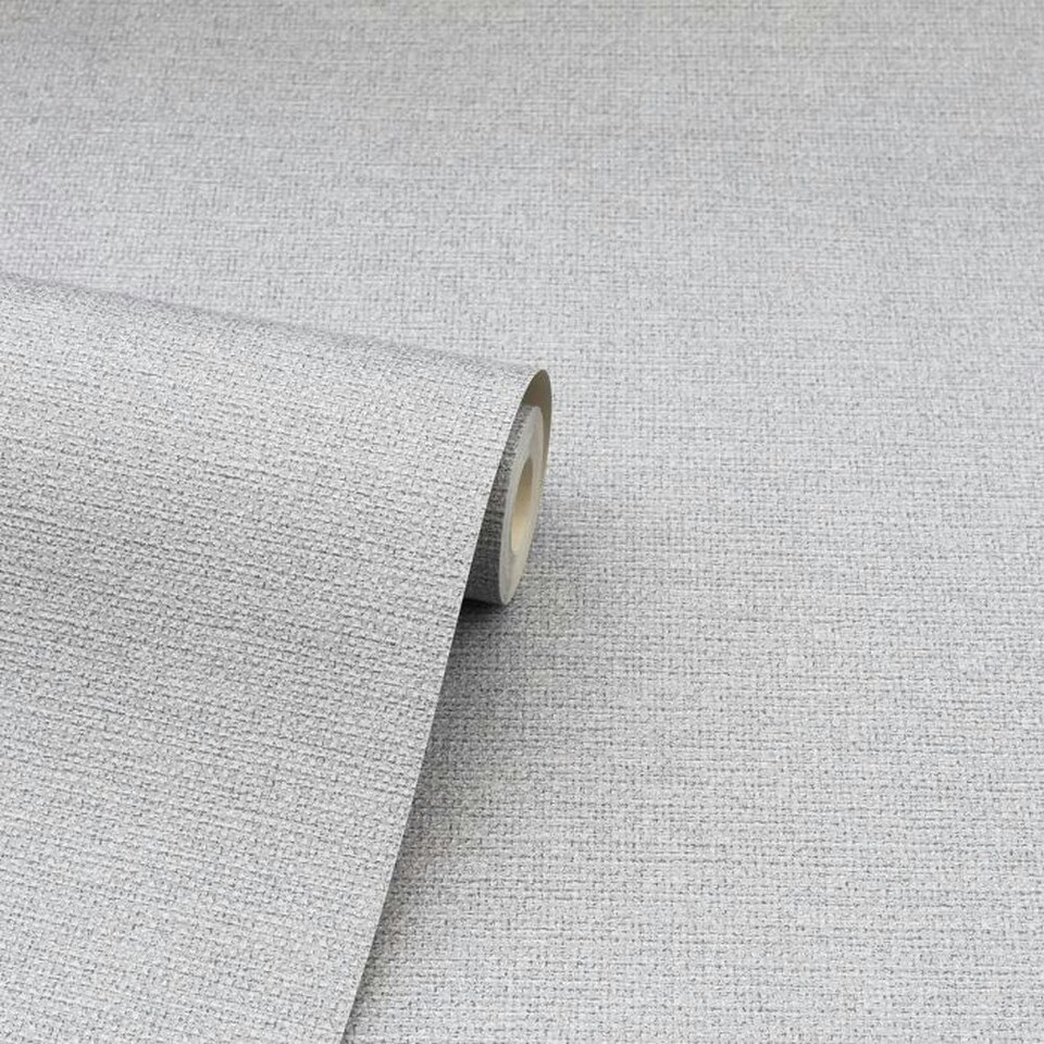 image 1 of Arthouse Calico Plain Textured Wallpaper - Grey - 10m x 53cm Grey