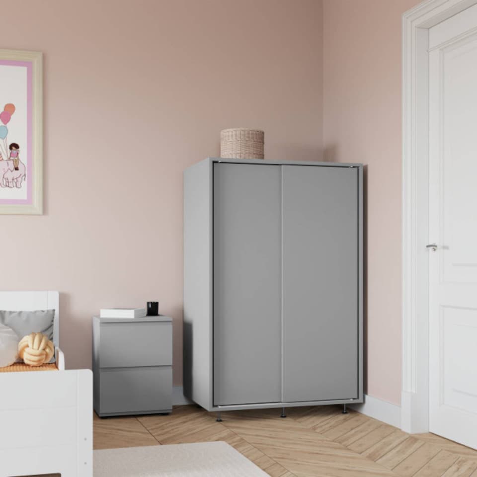image 1 of URBNLIVING 2 Sliding Door Wardrobe 120cm Freestanding Unit | Multi | Grey Carcass + Grey Doors | 1