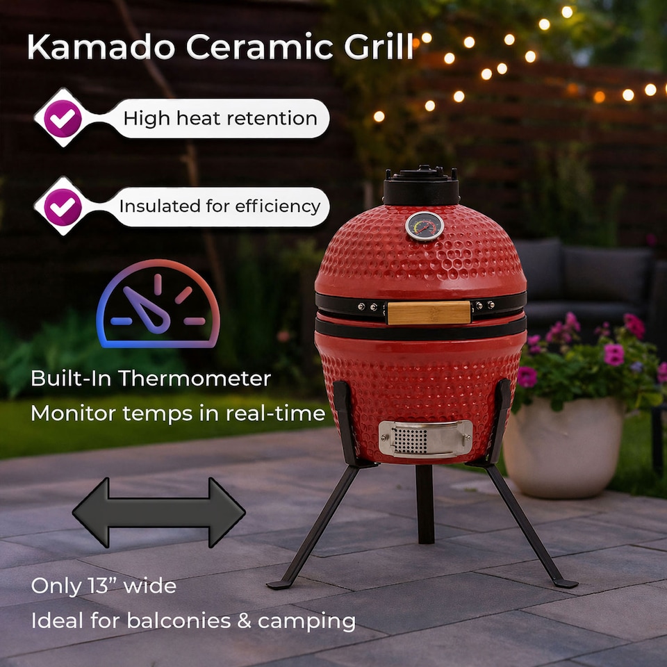 image 1 of Kamado 13" Ceramic BBQ Grill Smoker Charcoal Cooking Oven Portable