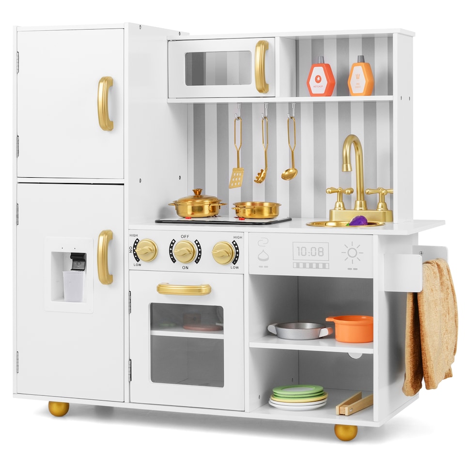 image 1 of COSTWAY Play Kitchen Toy Set Kids Kitchen Playset Chef Pretend Play Toy-Golden