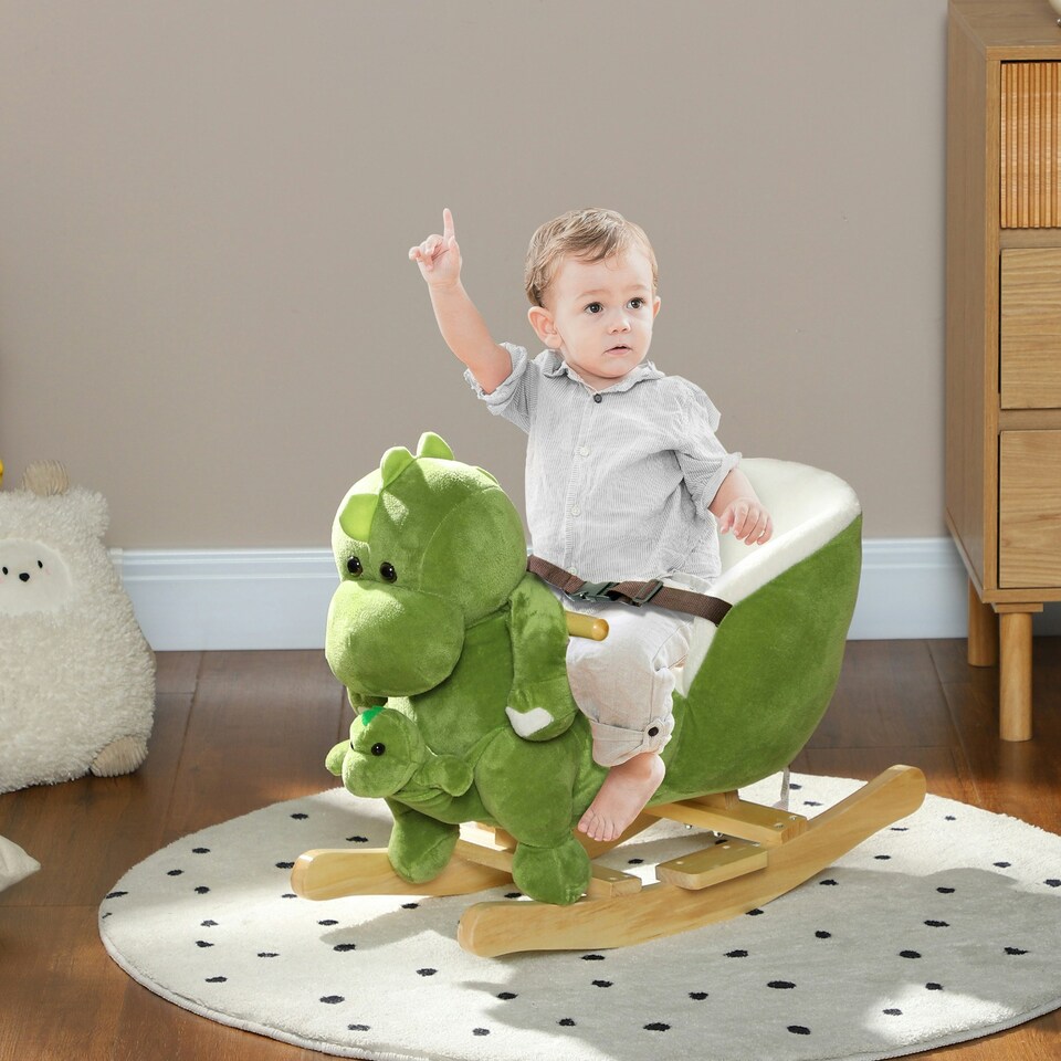 image 1 of AIYAPLAY Baby Rocking Horse w/ Safety Belt, 32 Songs, Wood Base, Hand Puppet