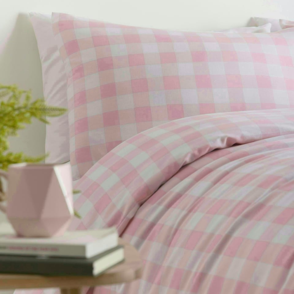 image 1 of Portfolio Home Gingham Check Bedding Duvet Cover Set With Pillow Cases Pink | Single