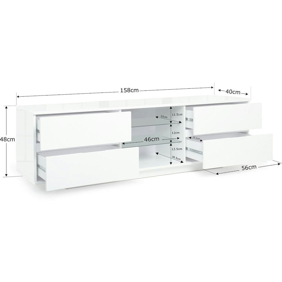 image 1 of Centurion Supports AVITUS ULTRA Remote Friendly BeamThru Gloss White with 4-White Drawers 32"-65" Flat Screen TV Cabinet White