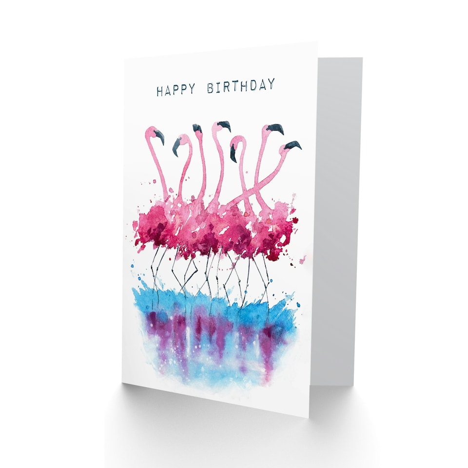 image 1 of Happy Birthday Dancing Flamingos Watercolor Birthday Card