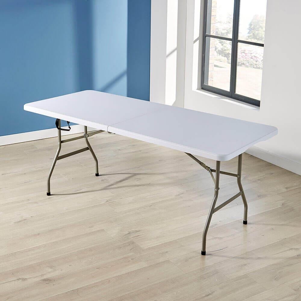 Folding Table Trestle Camping Party Picnic BBQ Stall Garden Indoor Outdoor | White
