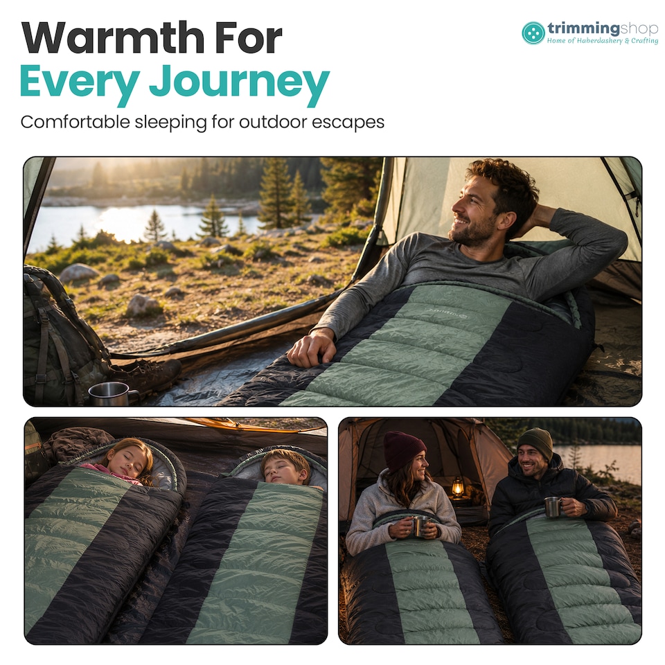 image 1 of 420GSM Hooded Sleeping Bag, Straight Design Waterproof Gear - Green & Black