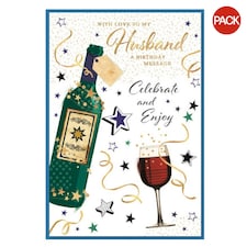 Simon Elvin With Love To My Husband Wine Bottle Greetings Card (Pack of 6) - White/Blue/Gold - One Size