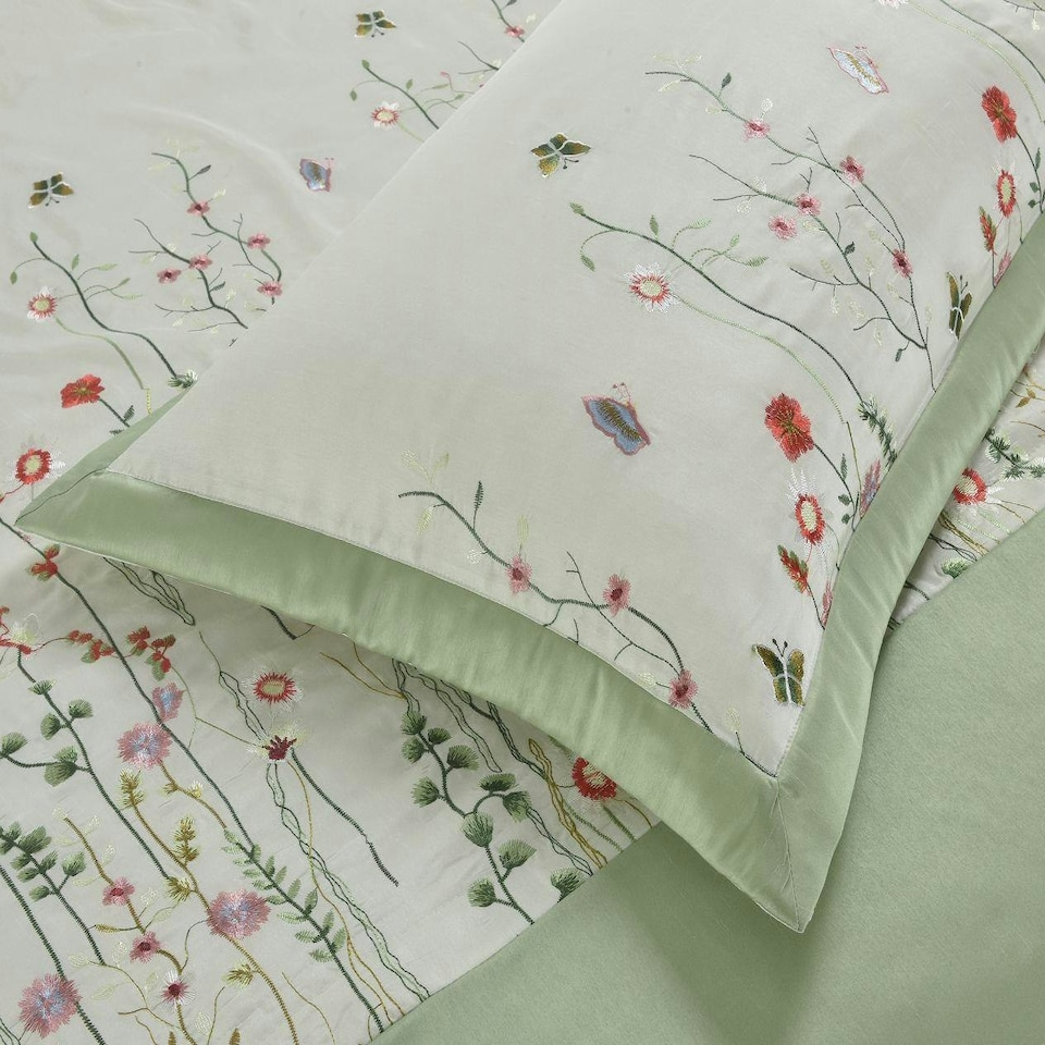 image 1 of Kampala Hill Arabella Duvet Cover Set Green Green | Super King