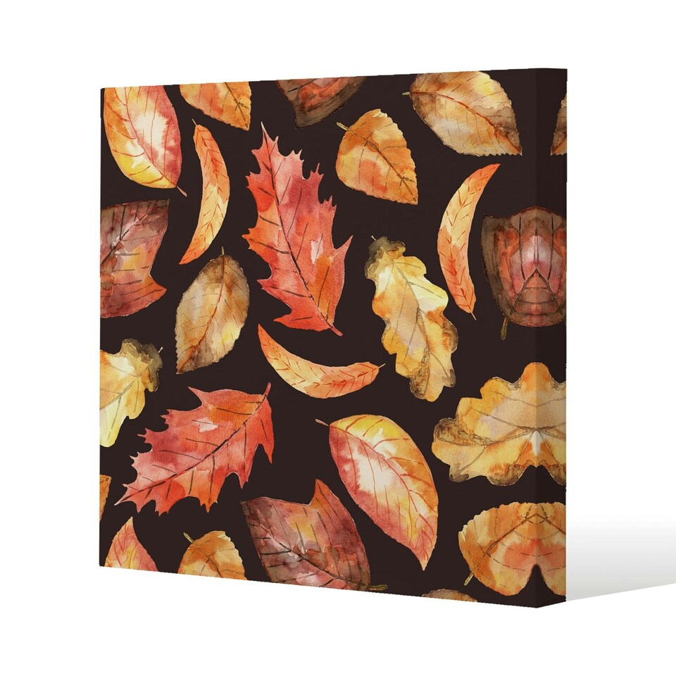 image 1 of Autumn Leaves on Black (Canvas Print) 127 x 127 x 4cm