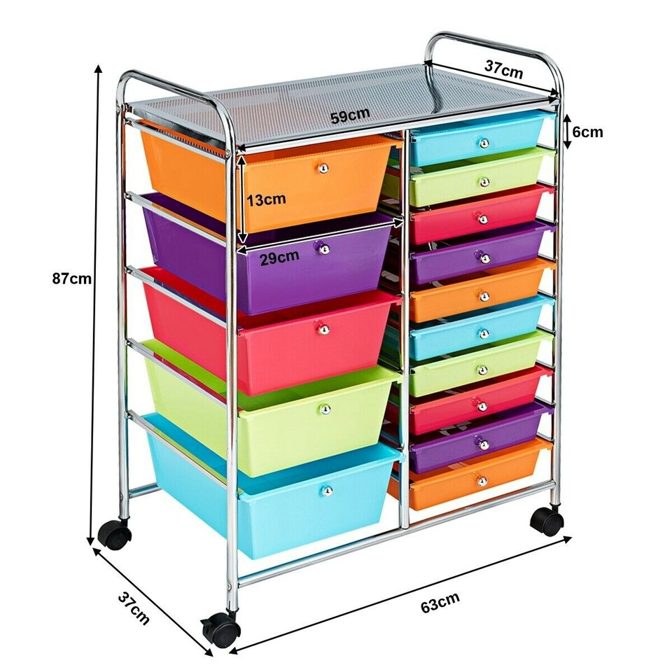 image 1 of COSTWAY 15 Drawers Storage Trolley Rolling Utility Cart Multi-color