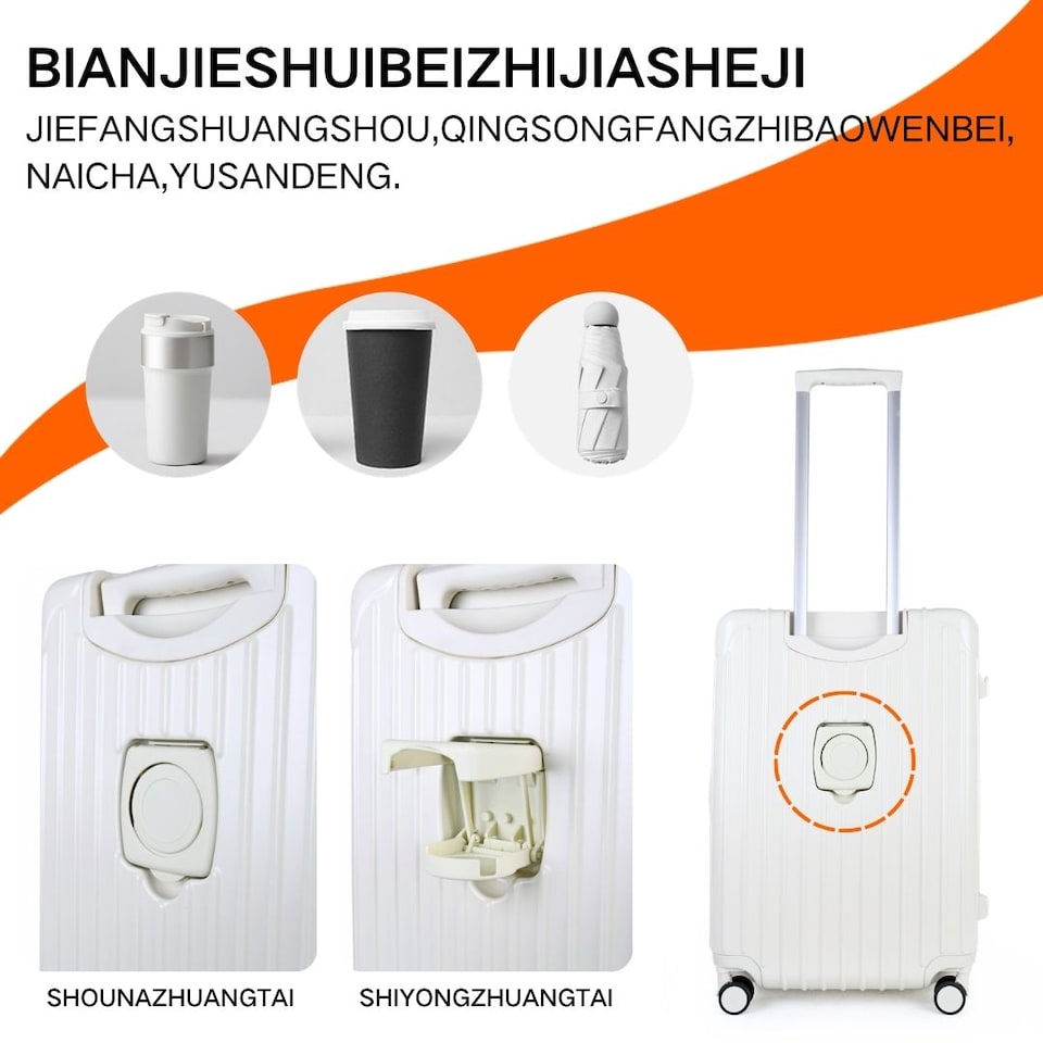 image 1 of Lightweight Hard Shell Check-In Suitcase with Cupholder | Large Size Luggage