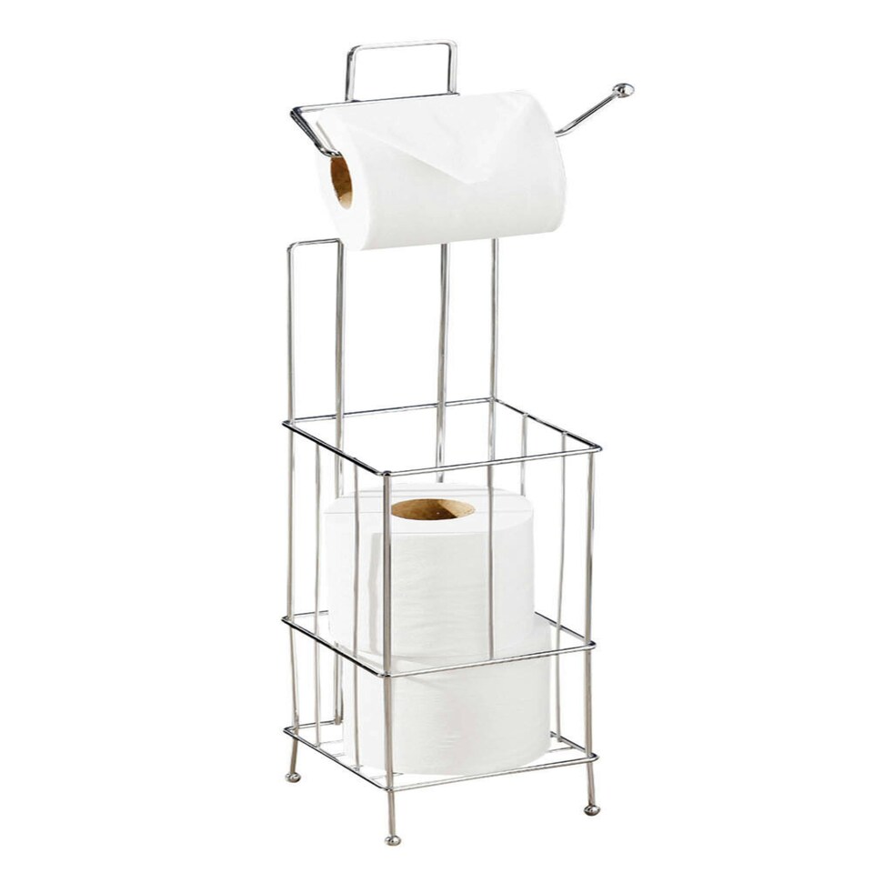 Interiors By Premier Unique Toilet Roll Holder & Storer,Chrome Toilet Roll Dispenser & Storage Rack,Lightweight Bathroom Stand