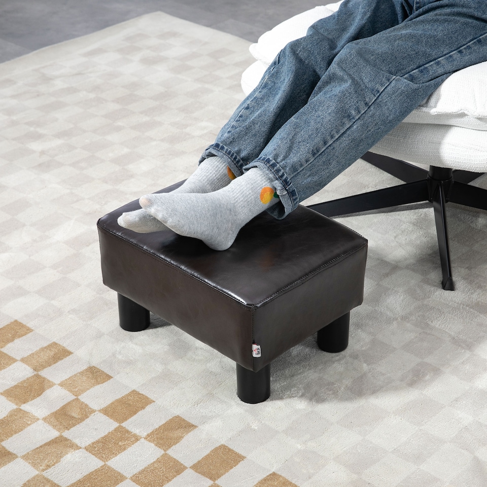 image 1 of HOMCOM Chic Faux Leather Footstool Ottoman Cube with 4 Plastic Legs Brown