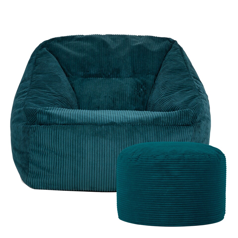 image 1 of icon Natalia Corduroy Armchair Bean Bag and Round Footstool, Teal
