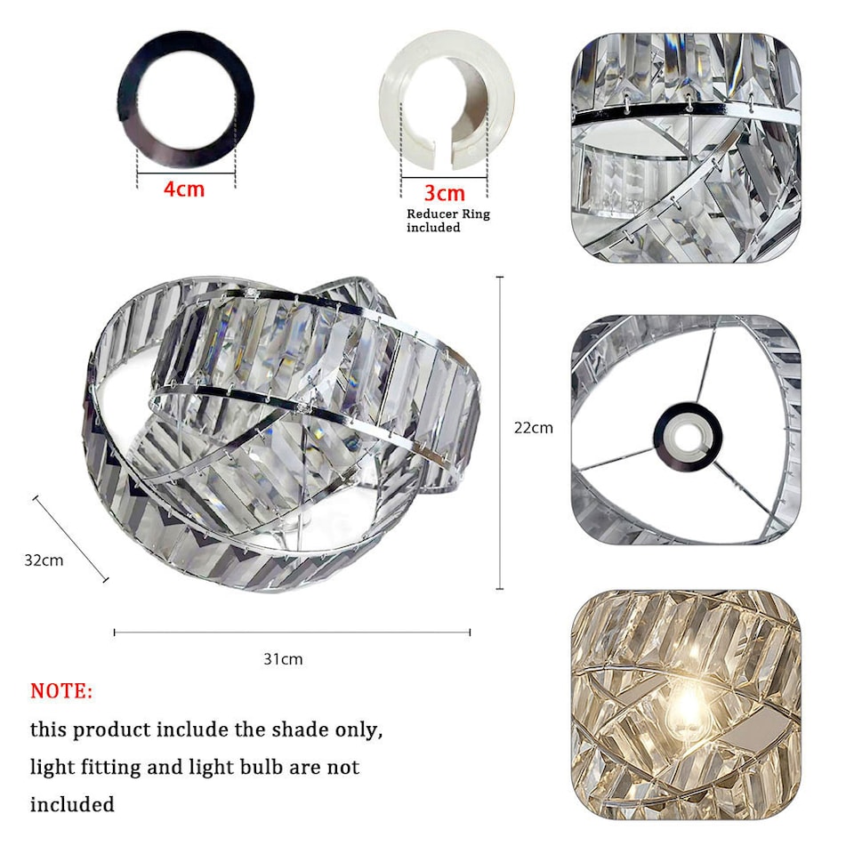 image 1 of VOLTICO 3 Tier Crystal Ceiling Light Shade Grey | Modern Interlocking Ring Pendant Lampshade E27