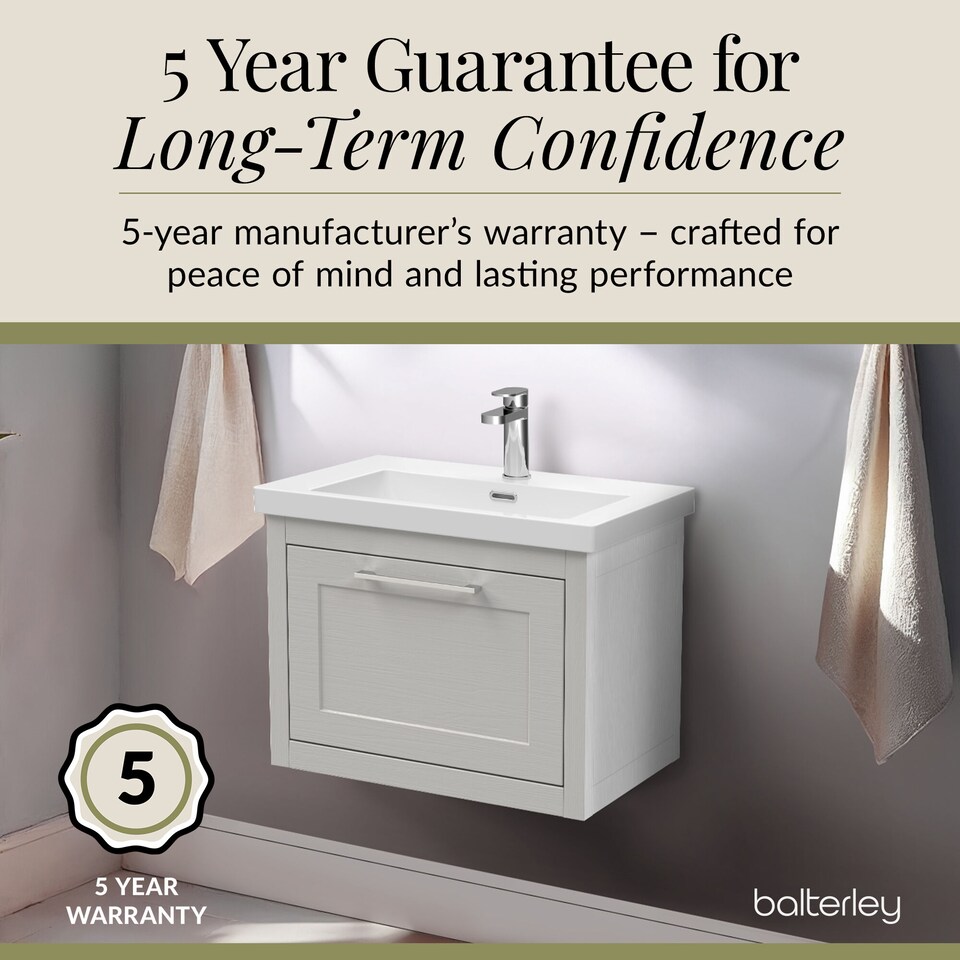 image 1 of Balterley Traditional Bathroom Wall Hung 1 Drawer Vanity Unit and 1 Tap Hole Modern Fireclay Basin | Grey | Earl's Grey