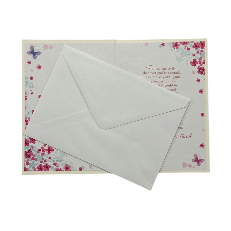 image 1 of I Miss You Pink Floral Design Open Greeting Card
